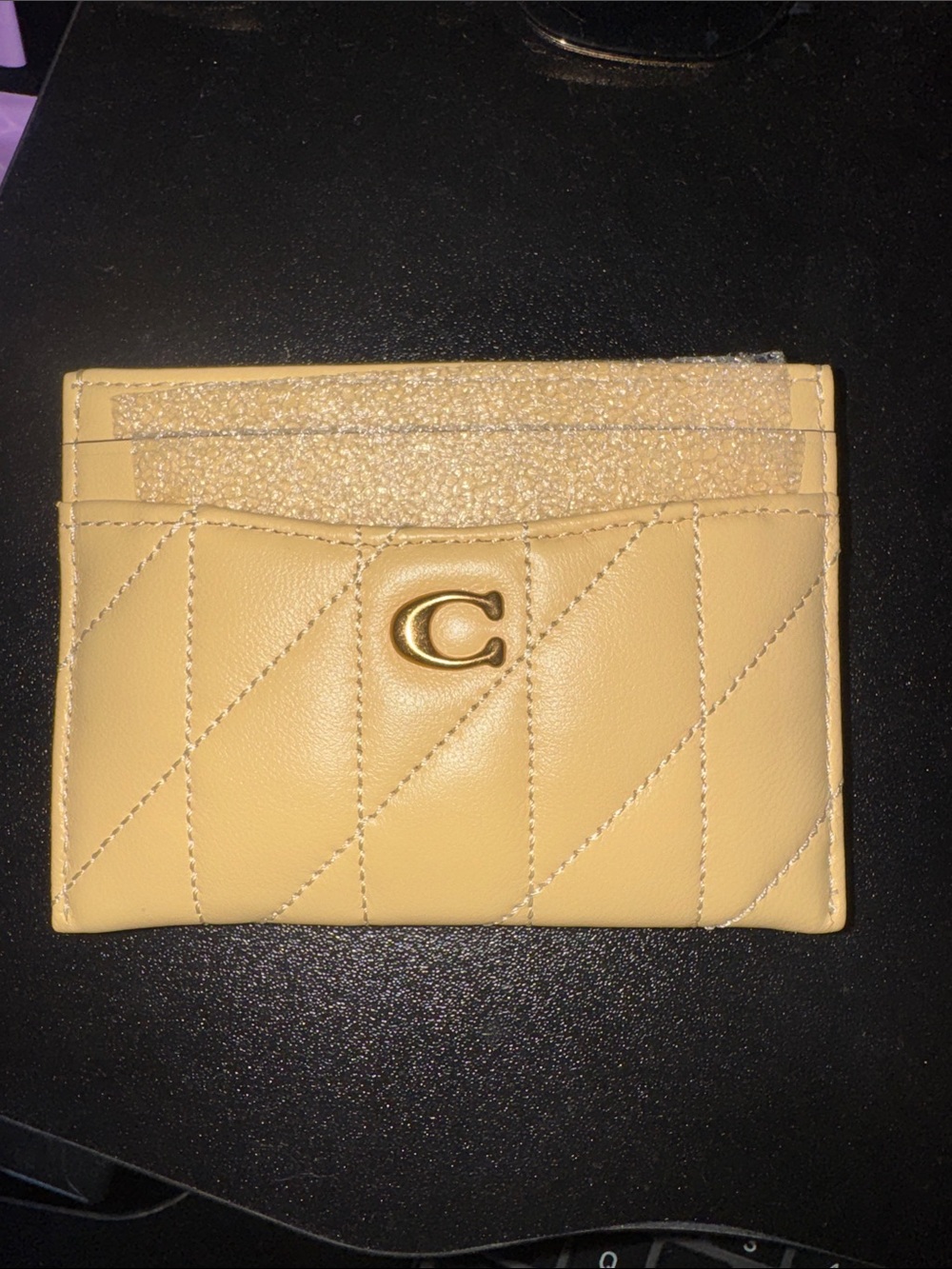 Coach Quilted Card Case in Pale Yellow with Gold C Logo